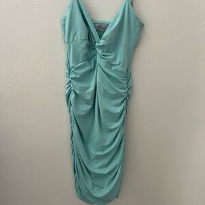 Oh Polly Aqua Mini Ruched Dress